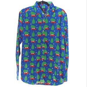 Simon Banks NWOT Men's Button-Up Collared Christmas‎ Graphic Shirt Size Medium